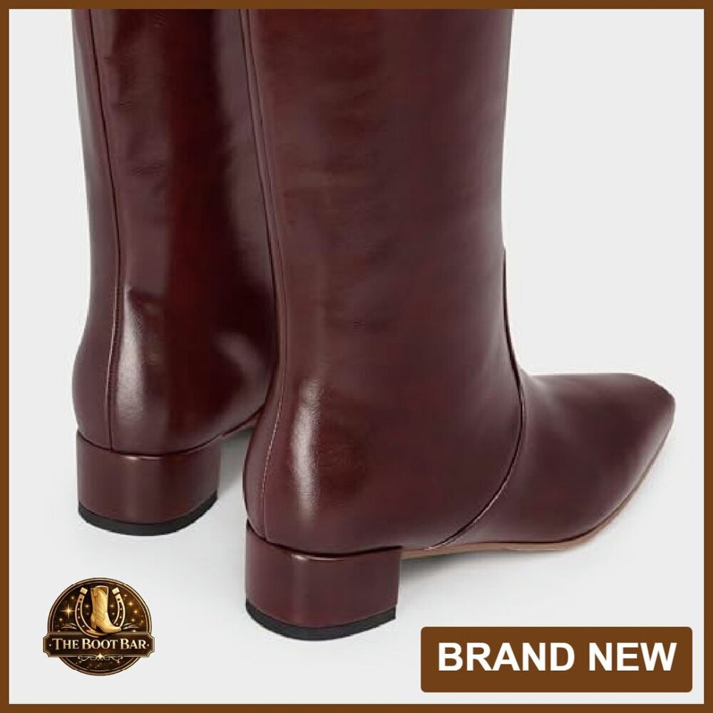 Knee High Boots Square Toe Chunky Heel Pull-On PU Leather Women's Size - Picture 3 of 8
